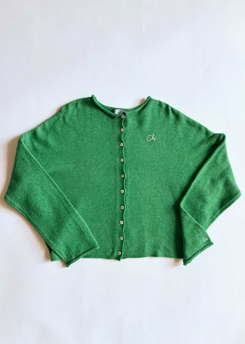 Chi Embroidered Piper Cardigan - Kelly Green