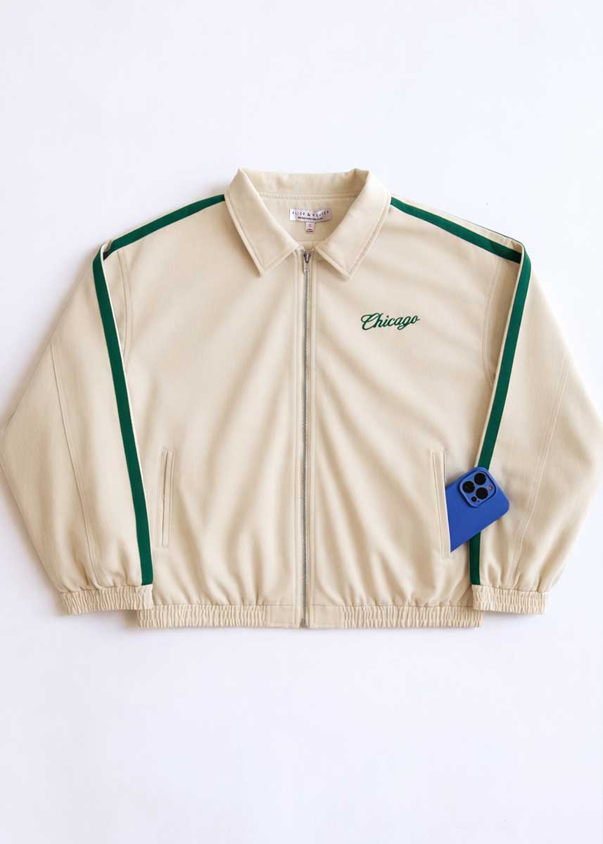 Chicago Varsity Double Stripe Jacket - Green