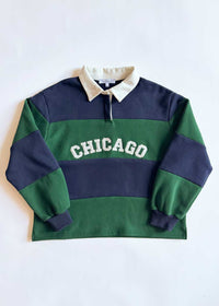 Chicago Color Block Polo Sweatshirt - Navy & Green