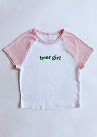 Green Beer Girl Raglan Baby Tee - Pink