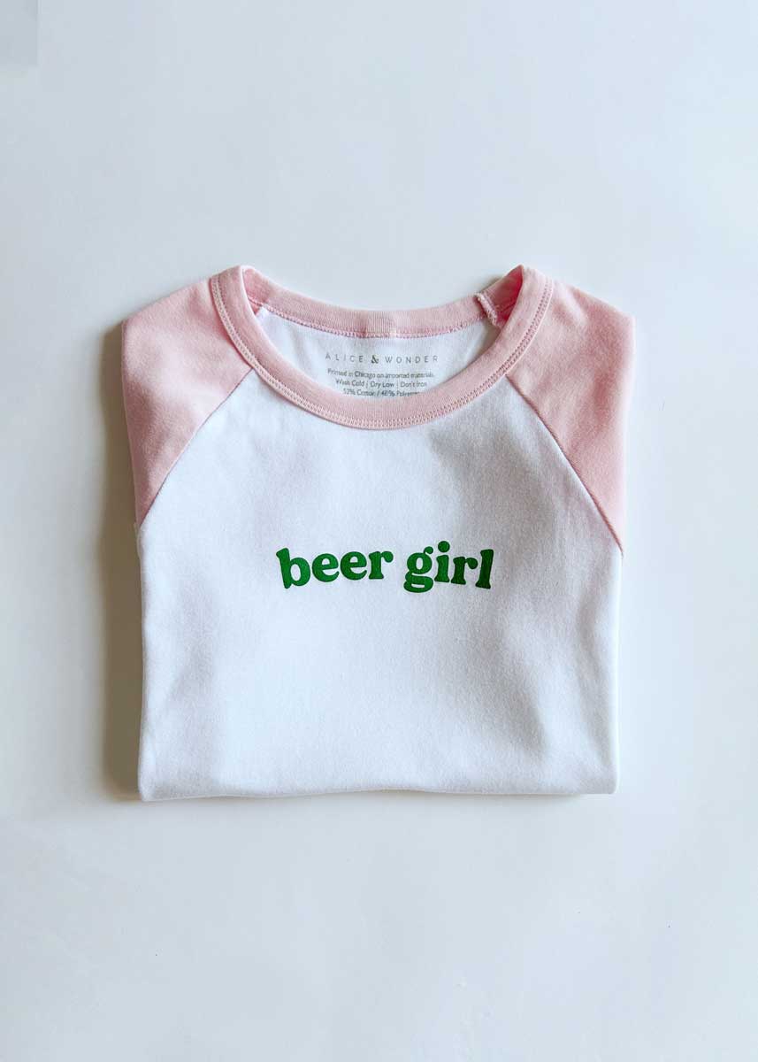Green Beer Girl Raglan Baby Tee - Pink