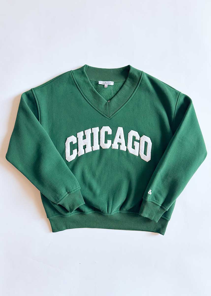 Chicago Boucle V-Neck Sweatshirt - Green