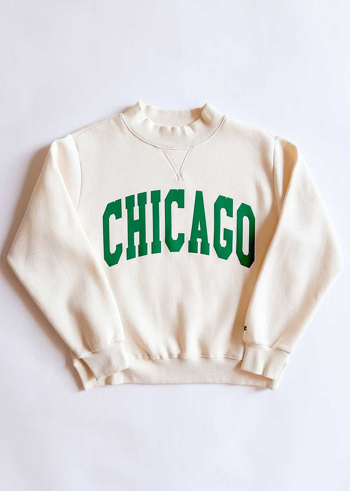 Chicago Mock Neck Sweatshirt - Cream & Green