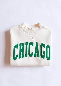 Chicago Mock Neck Sweatshirt - Cream & Green