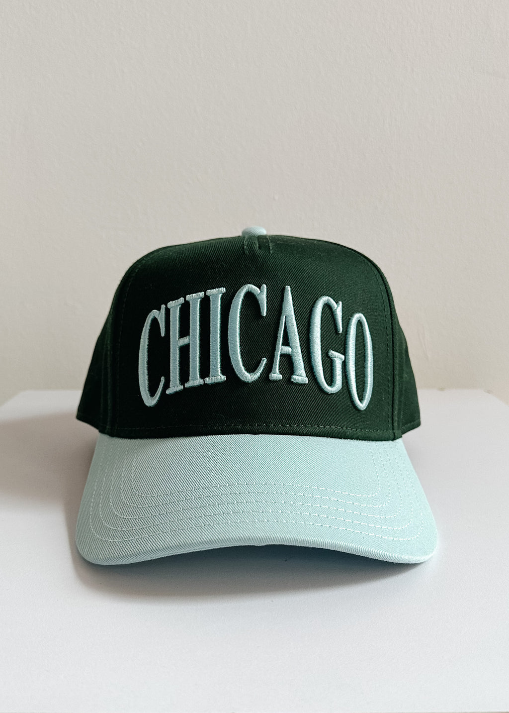 Chicago Puff Baseball Cap - Dark Green & Blue