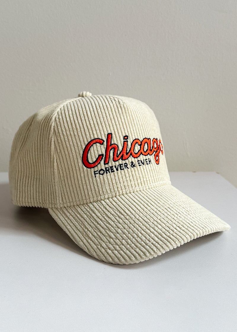 Chicago Forever Wide Whale Cord Hat - Cream & Orange