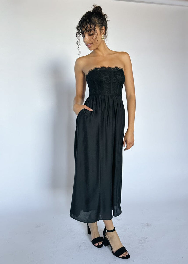Thalia Lace Corset Midi Dress - Black