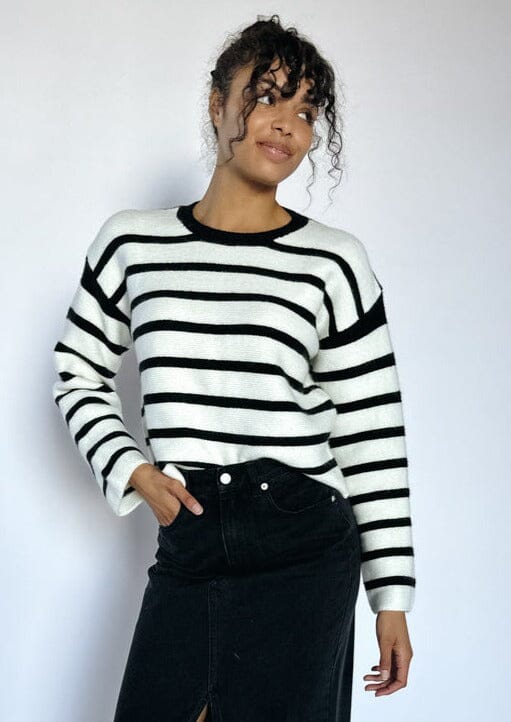 Olive Stripe Sweater - White & Black