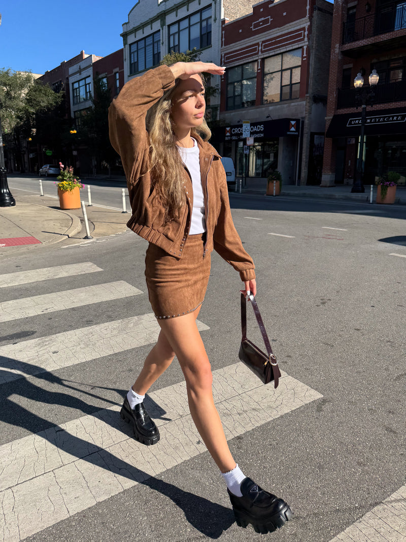 Grace Studded Mini Skirt - Camel