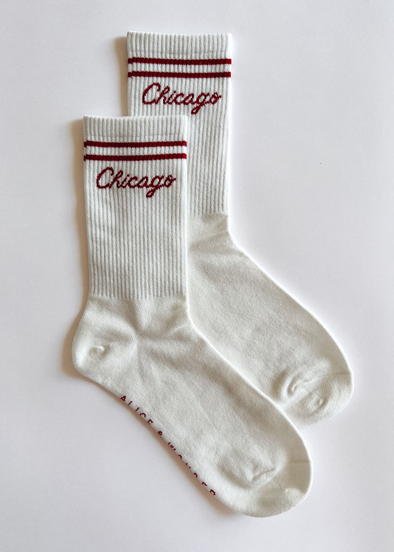 Chicago Script Long Crew Sock - Maroon