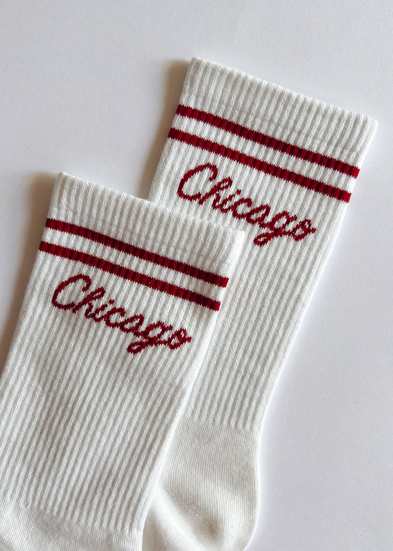 Chicago Script Long Crew Sock - Maroon