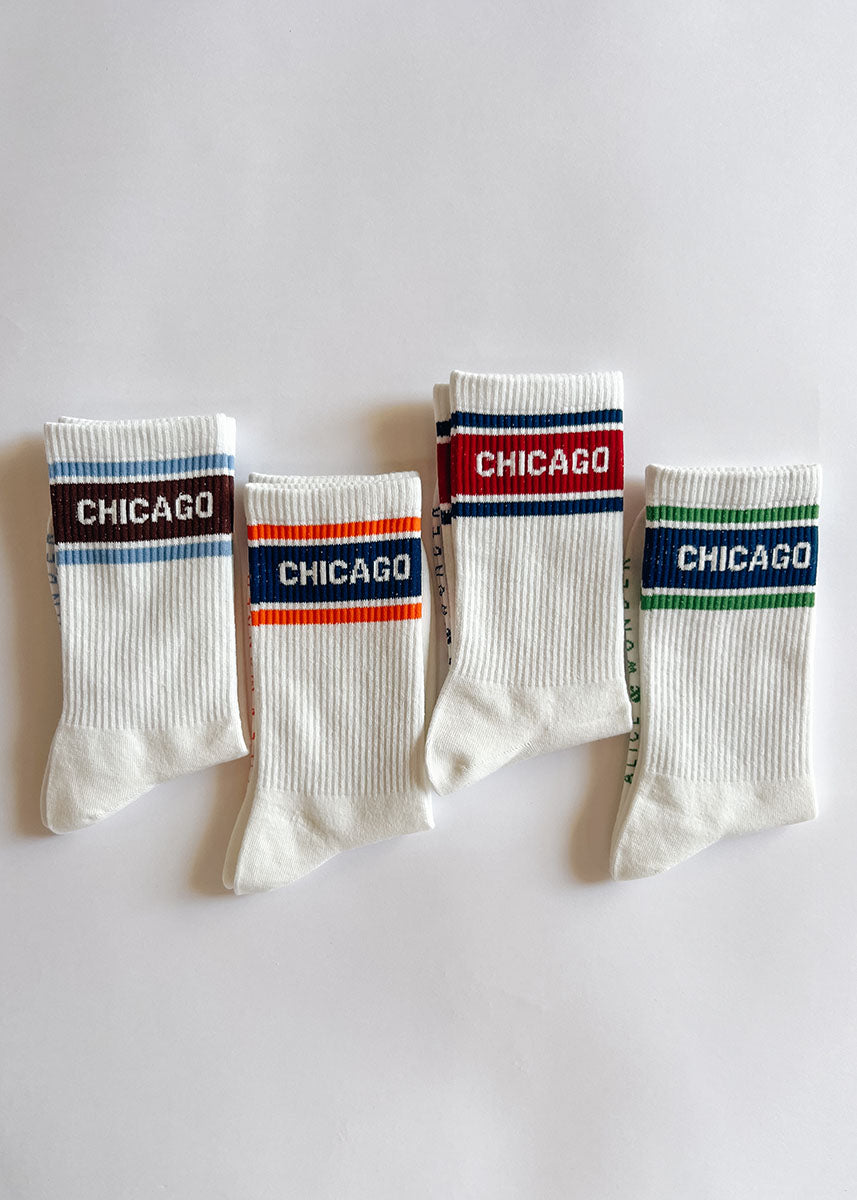 Chicago Triple Stripe Long Crew Sock - Maroon & Navy