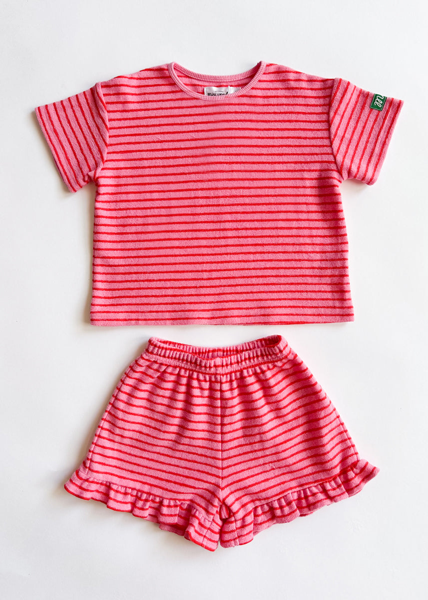 French Terry Striped Oversized Set - Pink & Red