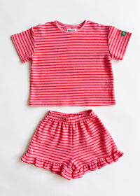French Terry Striped Oversized Set - Pink & Red