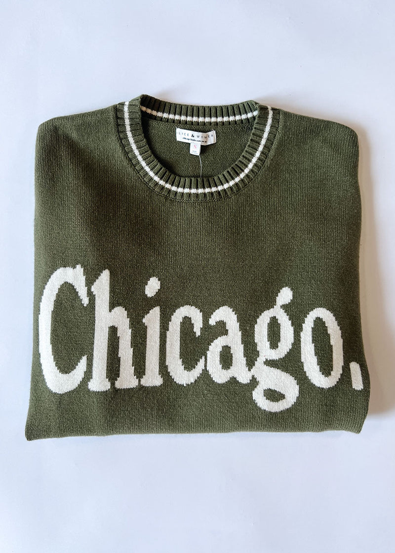 Chicago Oversized Stripe Cuff Sweater - Olive/Cream