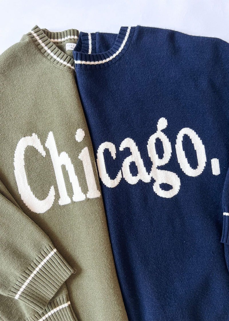 Chicago Oversized Stripe Cuff Sweater - Olive/Cream