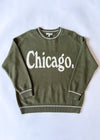 Chicago Oversized Stripe Cuff Sweater - Olive/Cream