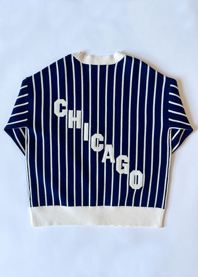 Chicago Striped Cardigan - Navy