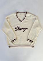 Chicago Collegiate V-Neck Sweater - Cream/Maroon