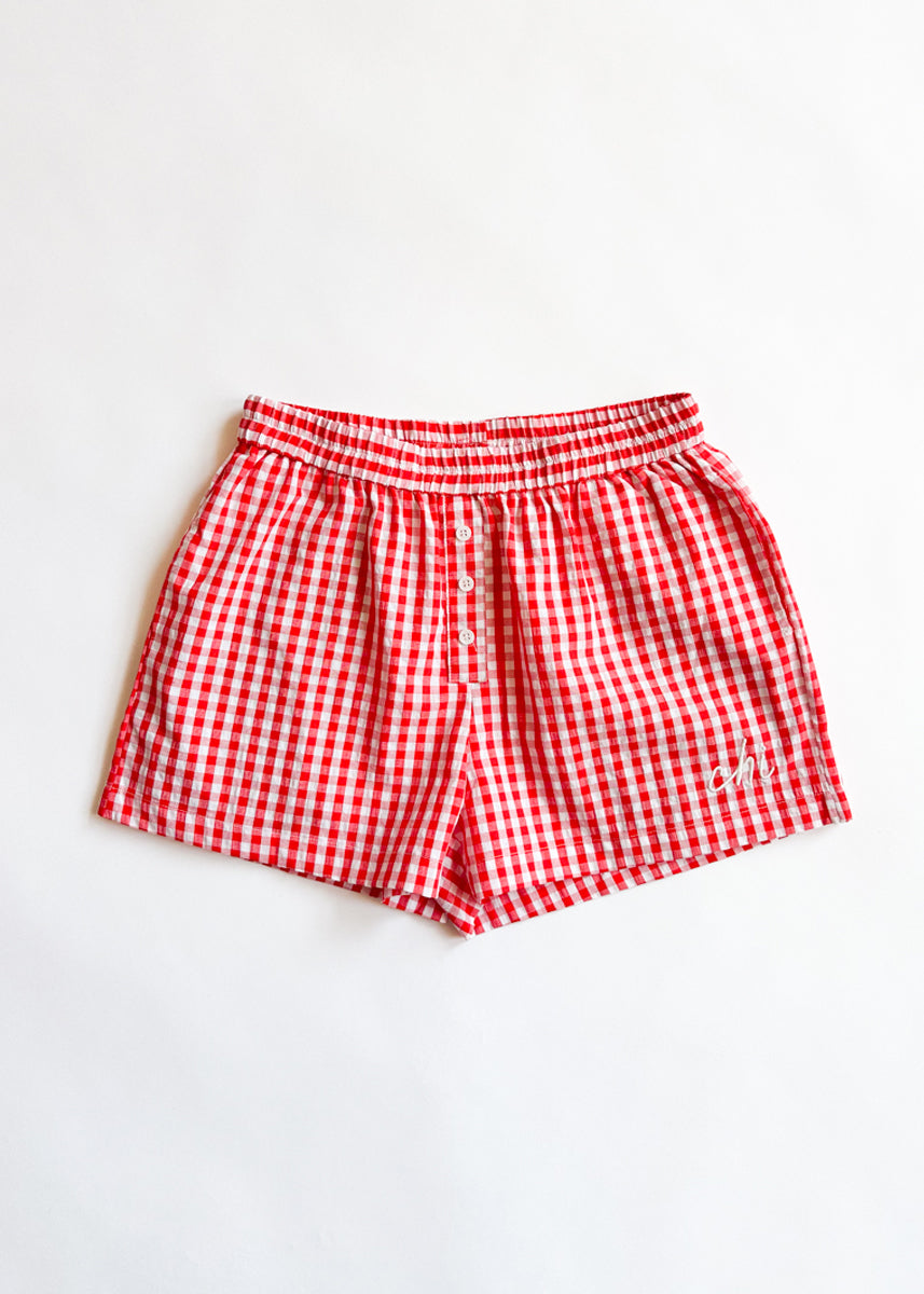 Chi Script Gingham Short - Red