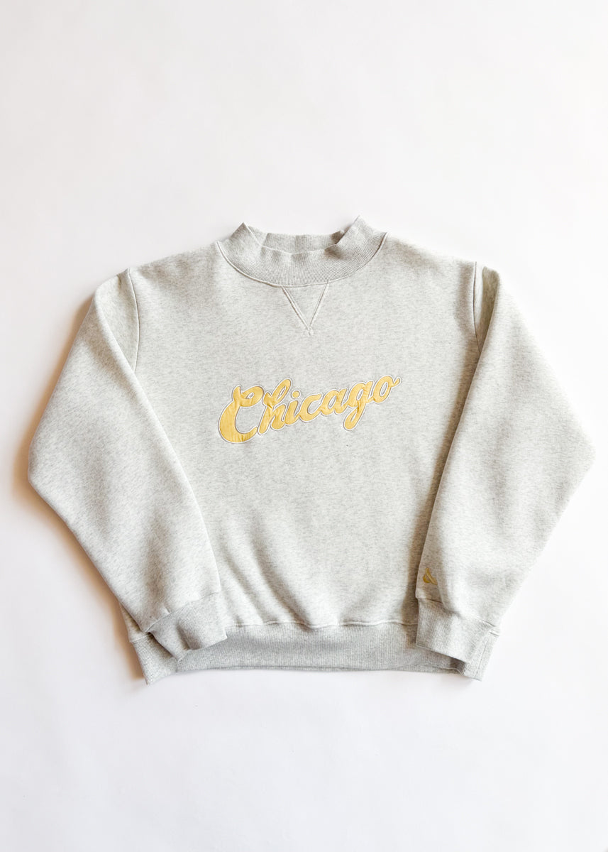 Chicago Script Mock Neck Sweatshirt - Heather Grey