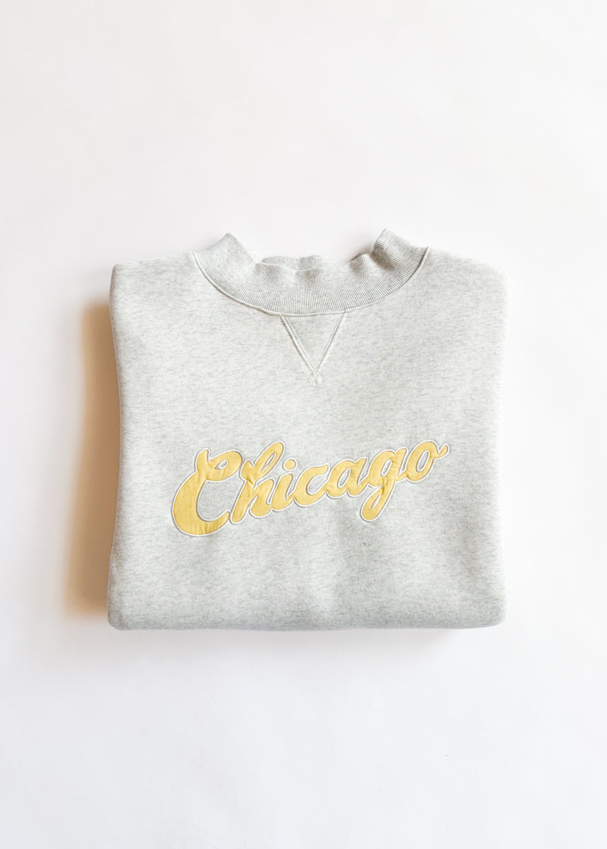 Chicago Script Mock Neck Sweatshirt - Heather Grey