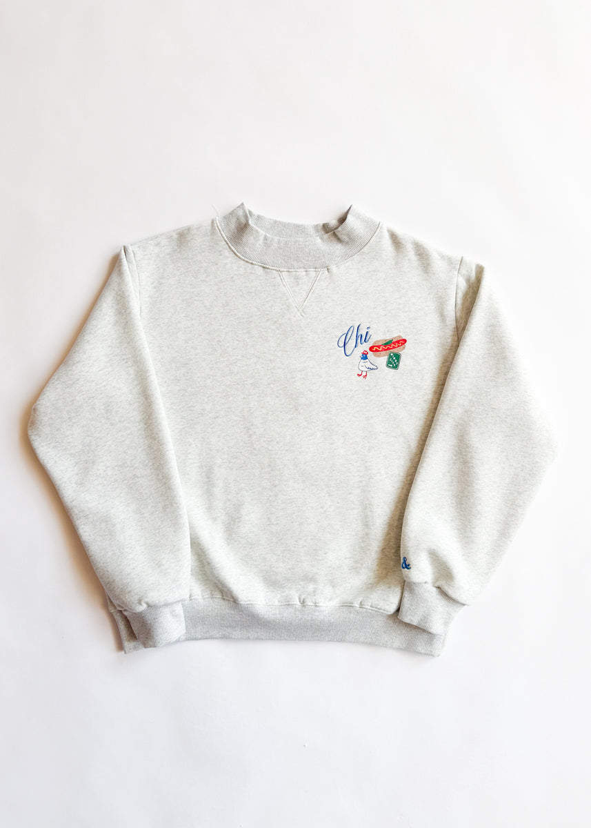 Chi Icons Mock Neck Sweatshirt - Heather Grey