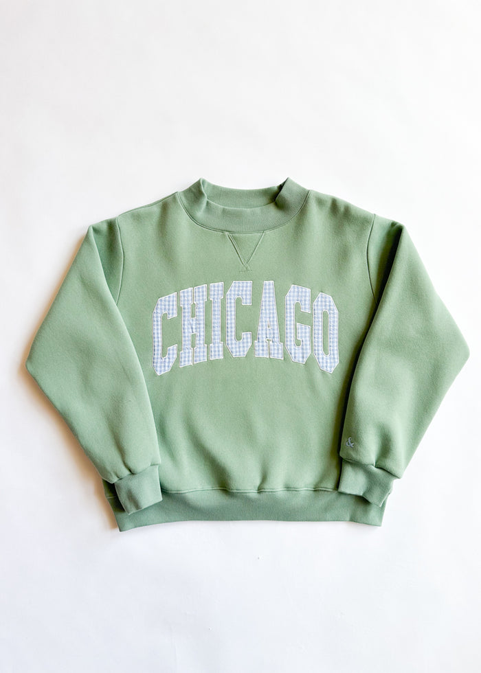 Chicago Collegiate Gingham Mock Neck Sweatshirt - Sage
