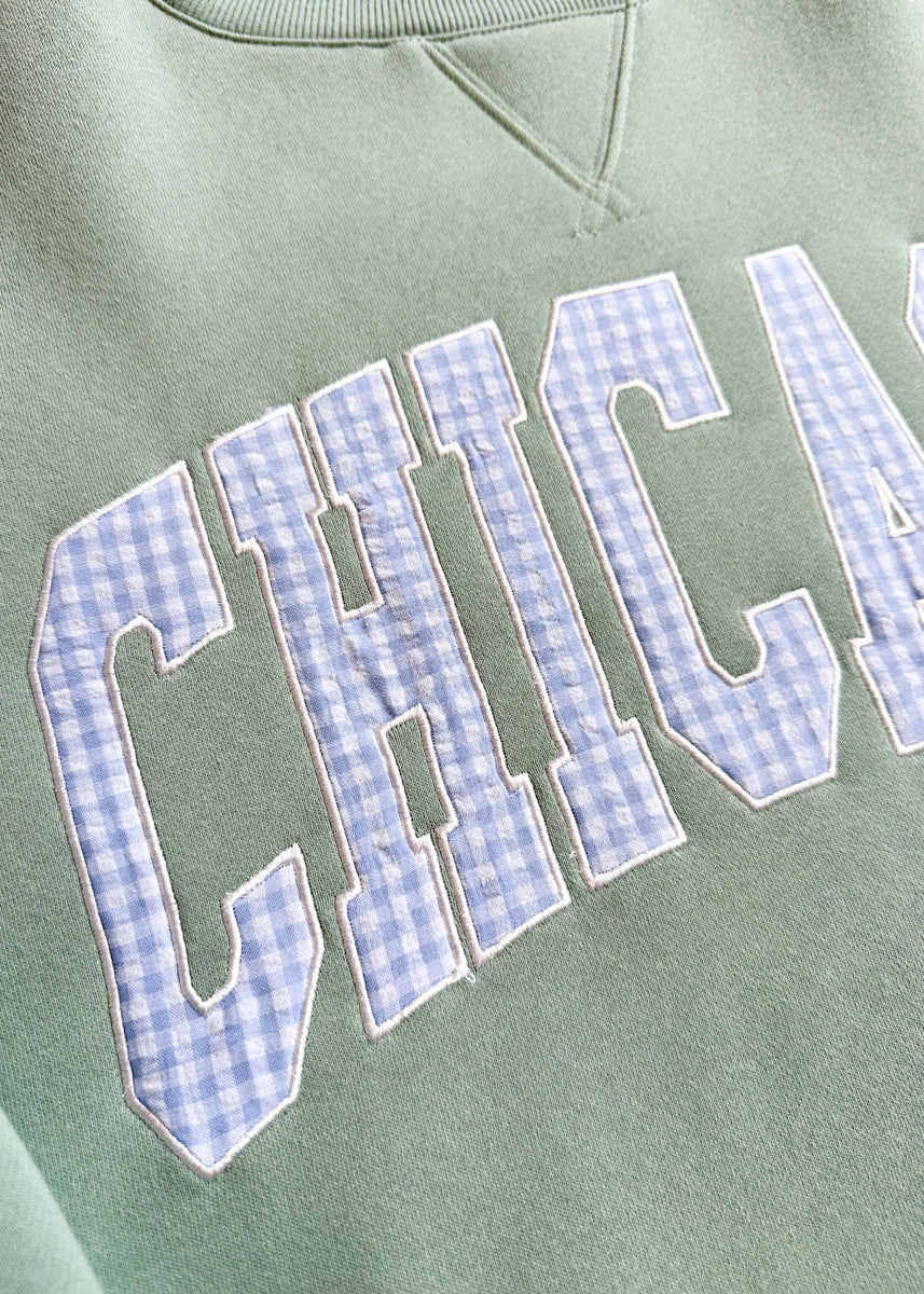 Chicago Collegiate Gingham Mock Neck Sweatshirt - Sage