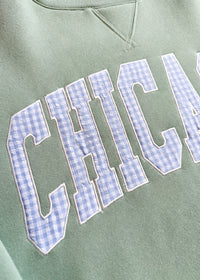 Chicago Collegiate Gingham Mock Neck Sweatshirt - Sage