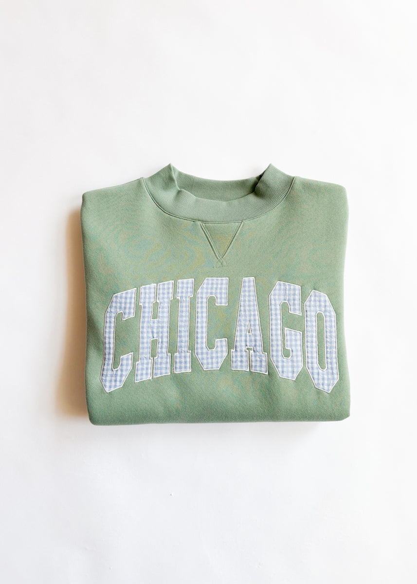 Chicago Collegiate Gingham Mock Neck Sweatshirt - Sage