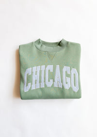 Chicago Collegiate Gingham Mock Neck Sweatshirt - Sage