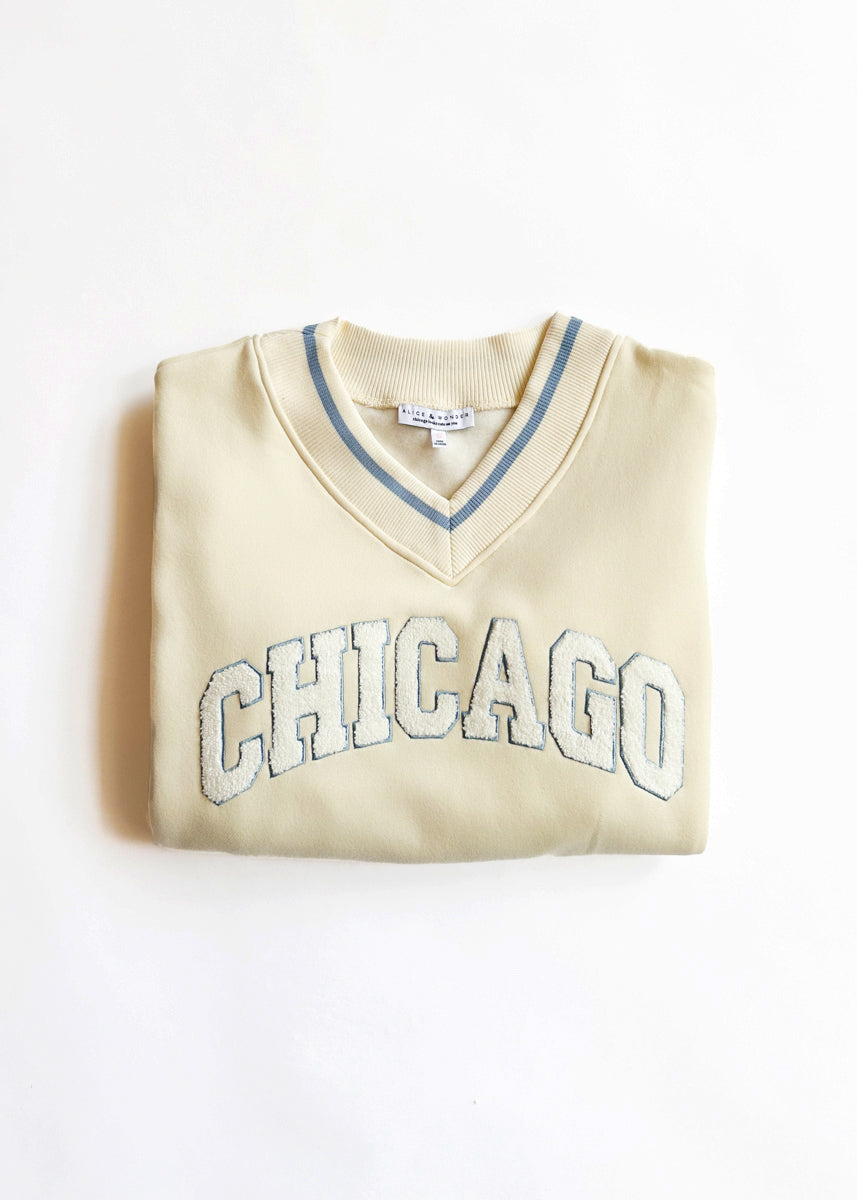 Chicago Boucle V-Neck Sweatshirt - Ivory