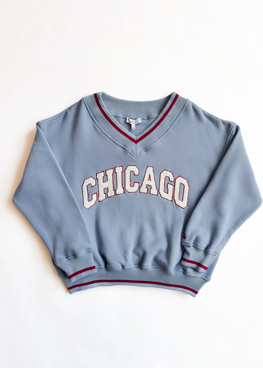 Chicago Boucle V-Neck Sweatshirt - Blue
