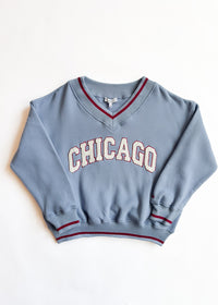 Chicago Boucle V-Neck Sweatshirt - Blue