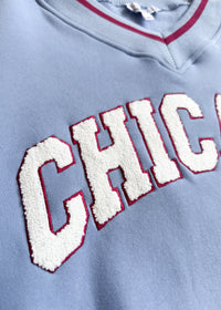 Chicago Boucle V-Neck Sweatshirt - Blue
