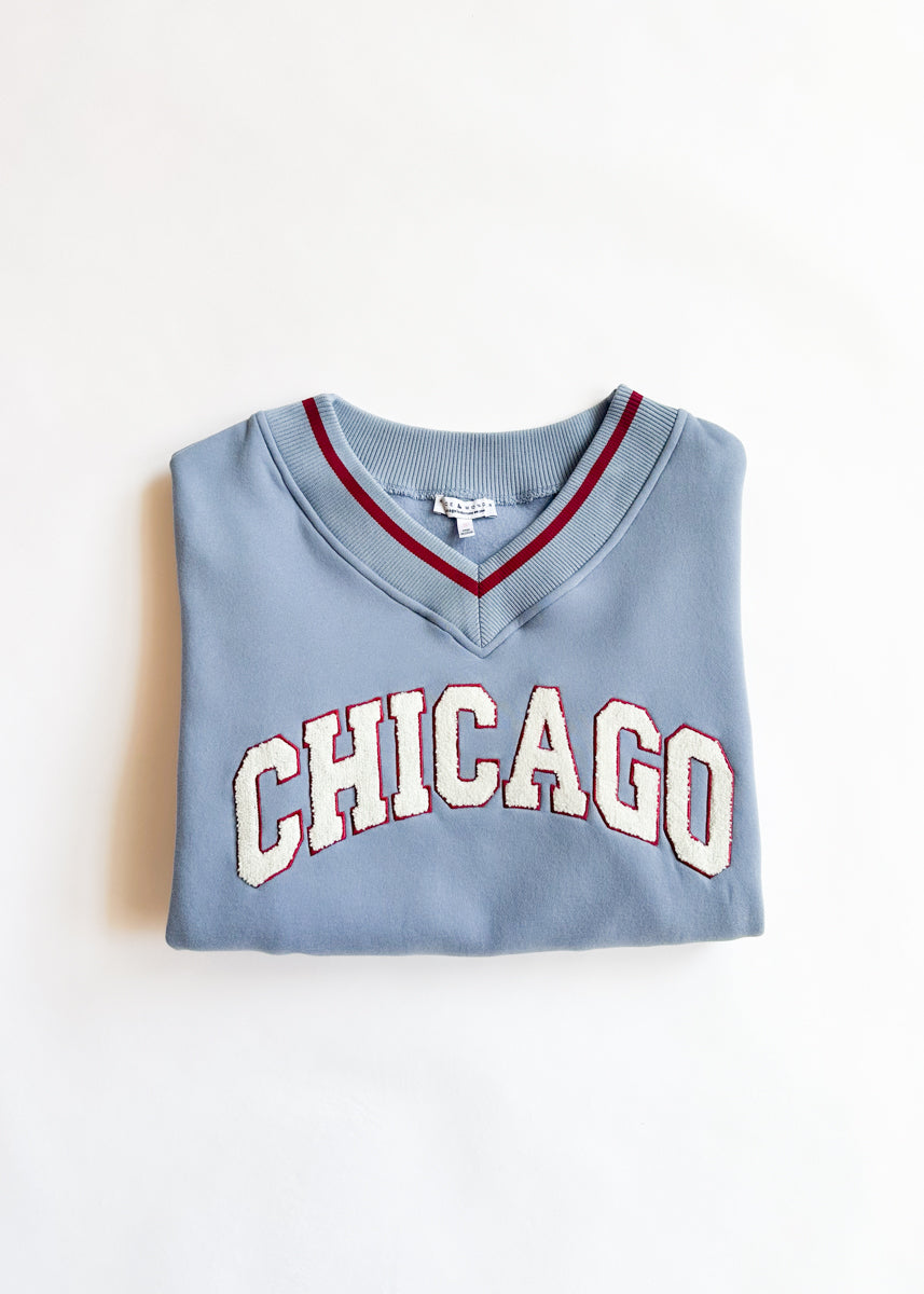 Chicago Boucle V-Neck Sweatshirt - Blue
