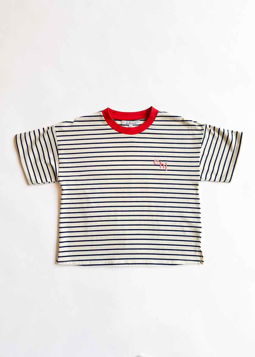 Chi Striped Boxy Tee  - White & Navy