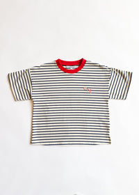 Chi Striped Boxy Tee  - White & Navy