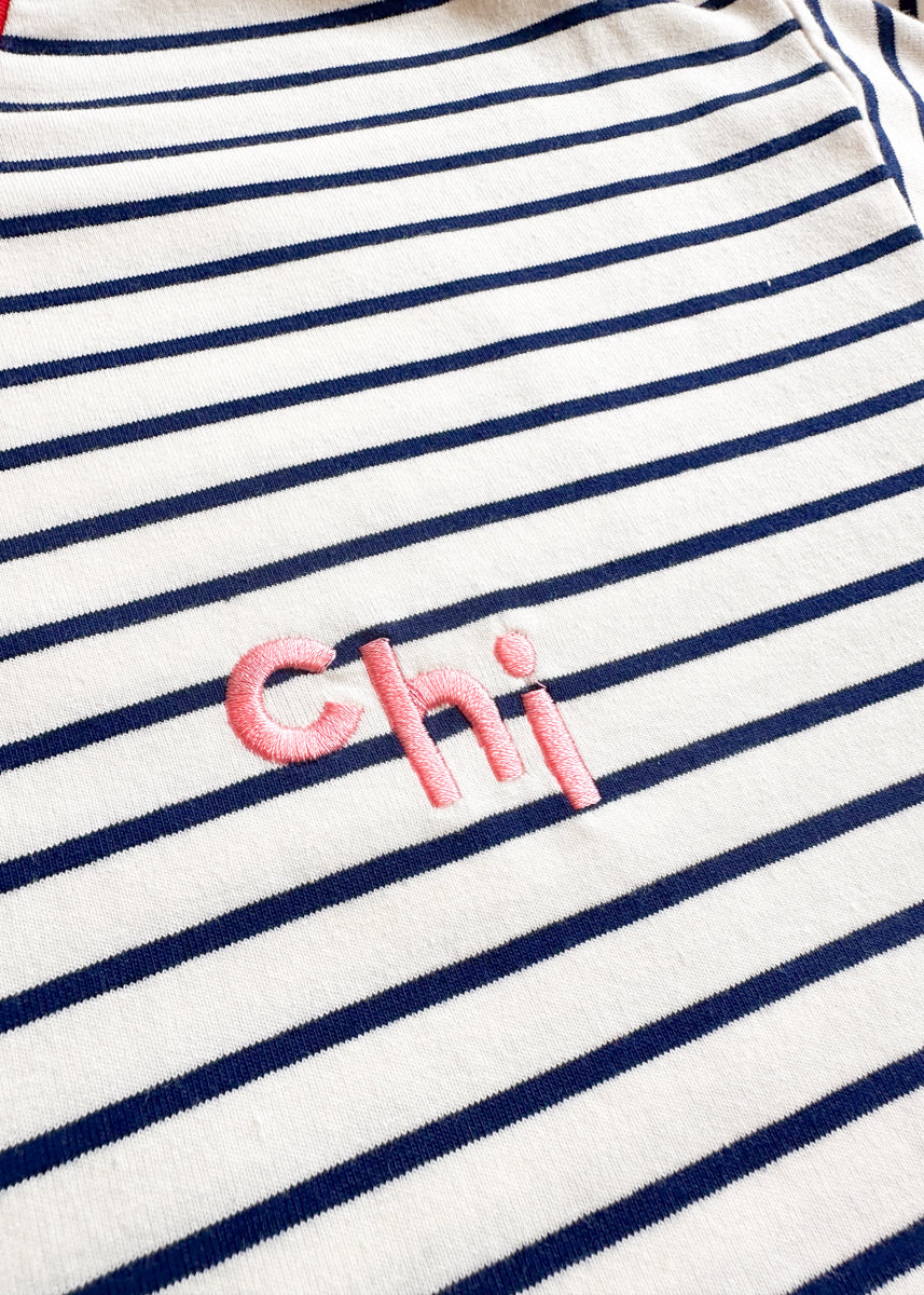 Chi Striped Boxy Tee  - White & Navy