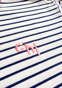 Chi Striped Boxy Tee  - White & Navy