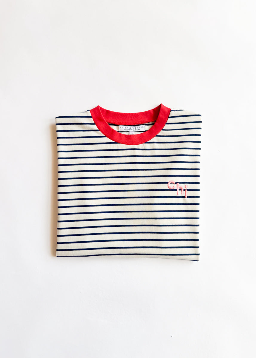 Chi Striped Boxy Tee  - White & Navy