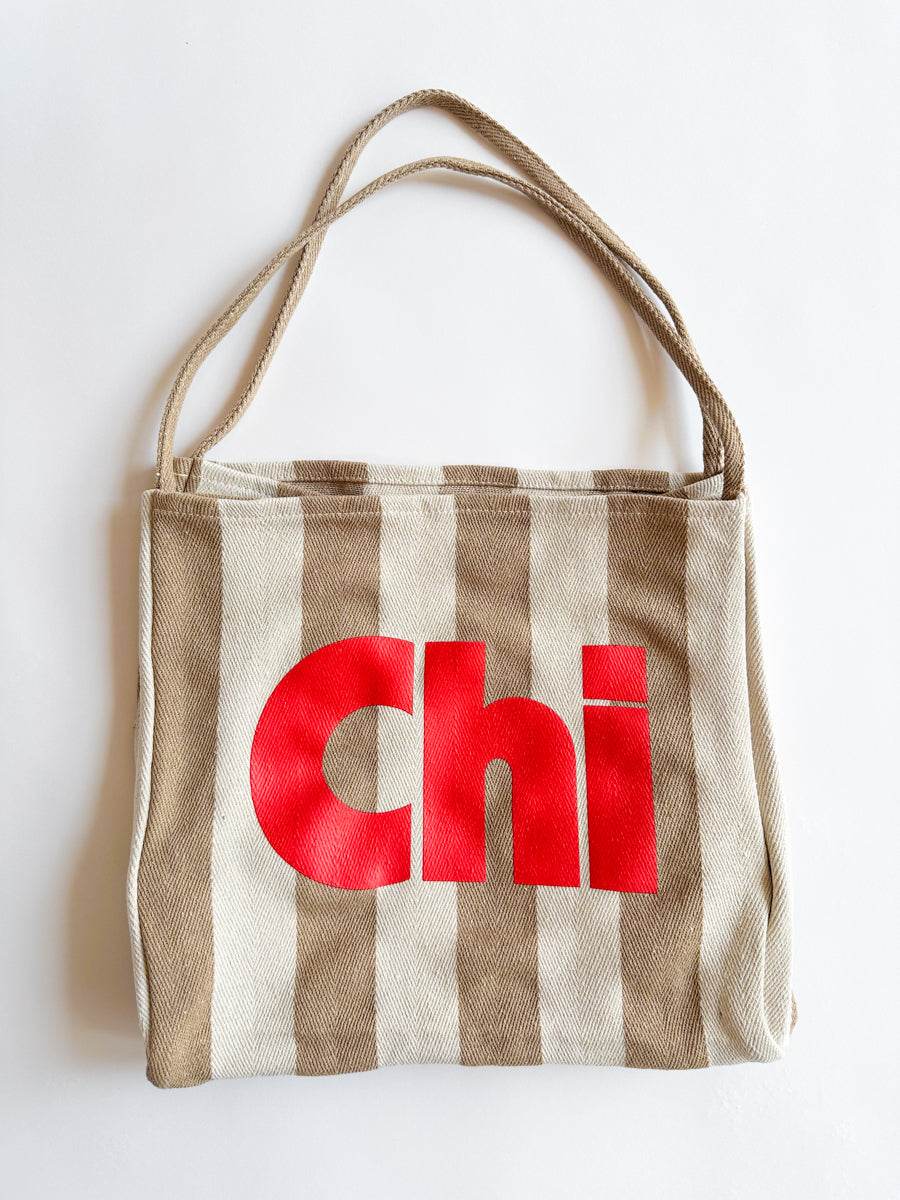 Chi Stripe Tote - Taupe & Red