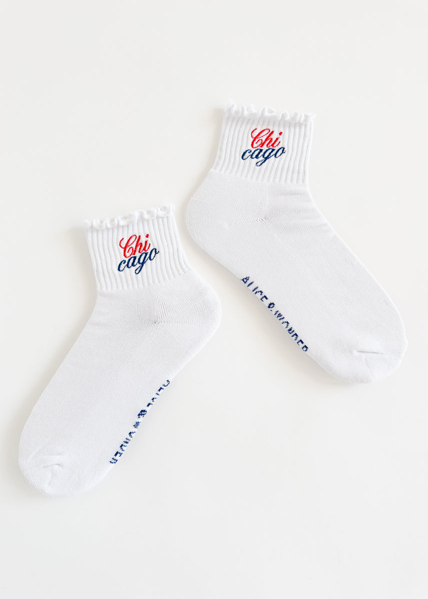 Chicago Stacked Script Ruffle Sock