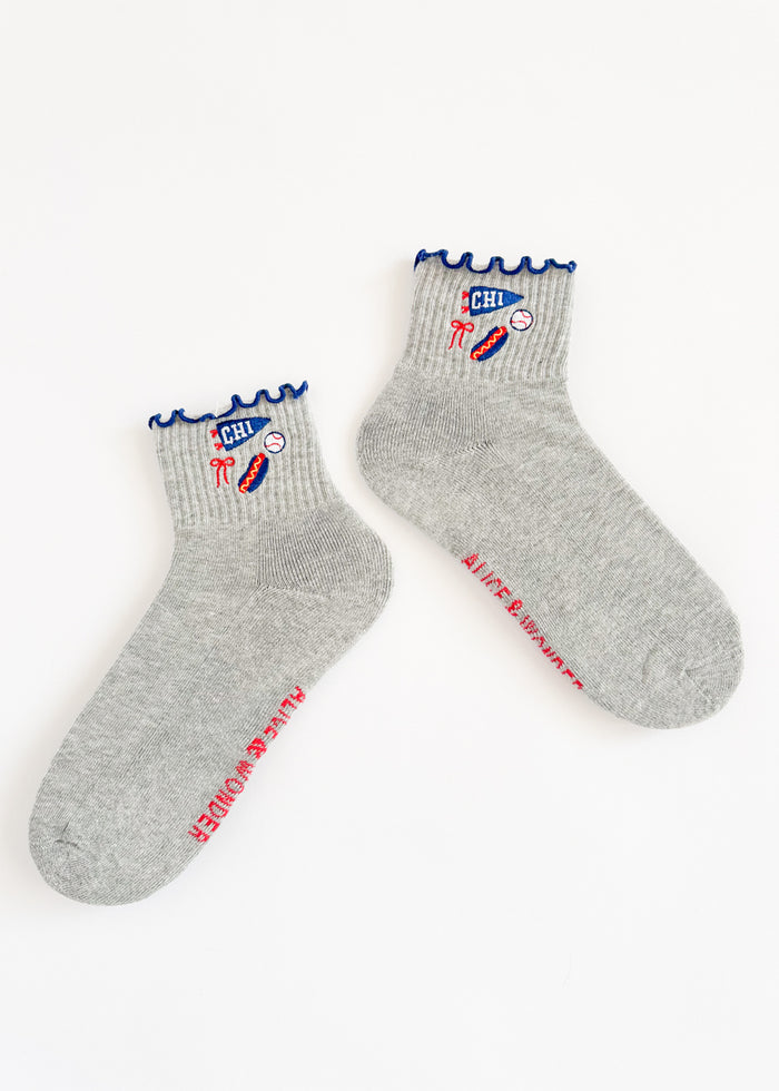 Chi Baseball Ruffle Crew Sock - Grey & Blue