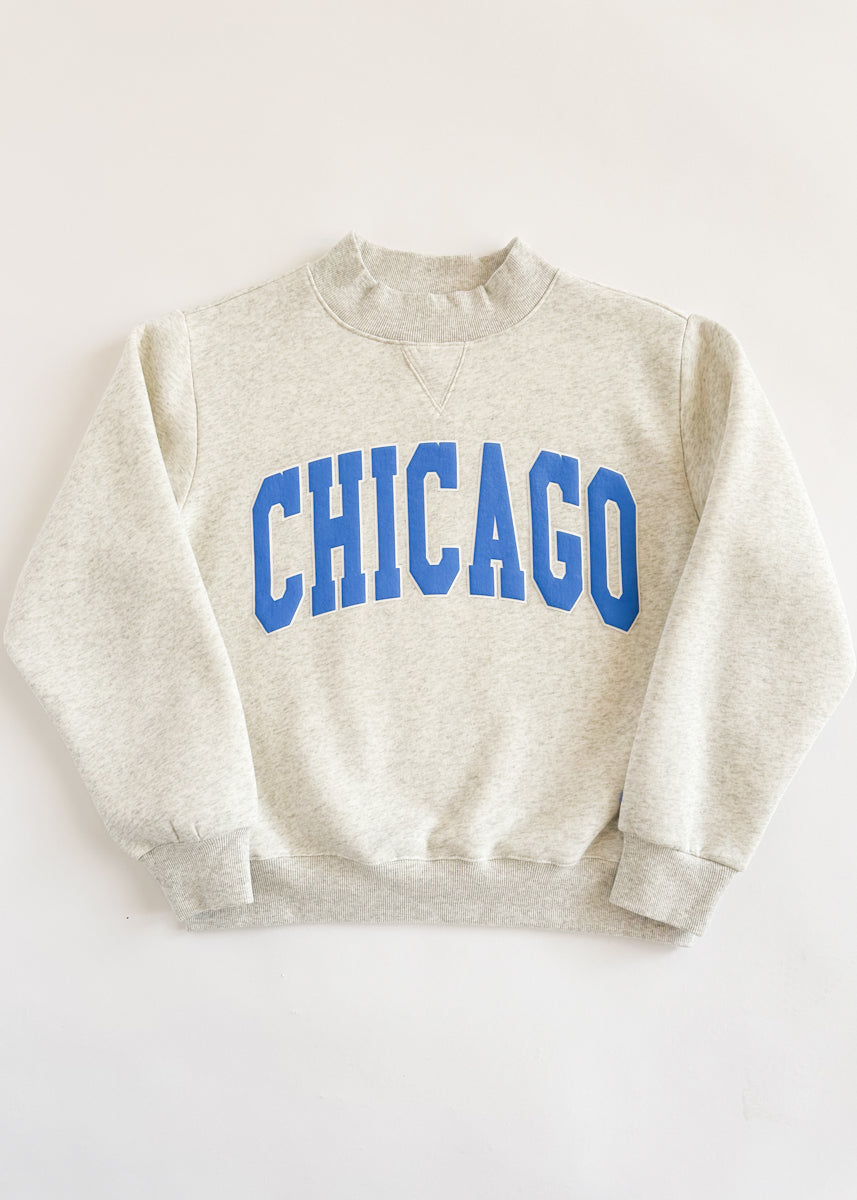Chicago Mock Neck Sweatshirt - Heather Grey & Blue
