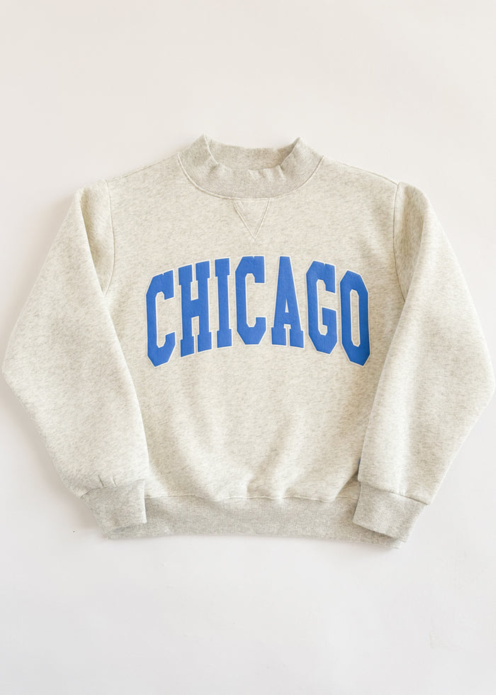 Chicago Mock Neck Sweatshirt - Heather Grey & Blue