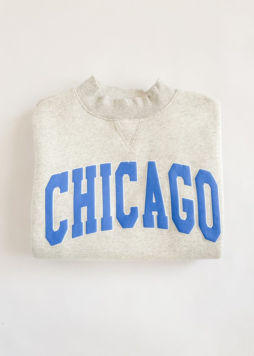 Chicago Mock Neck Sweatshirt - Heather Grey & Blue