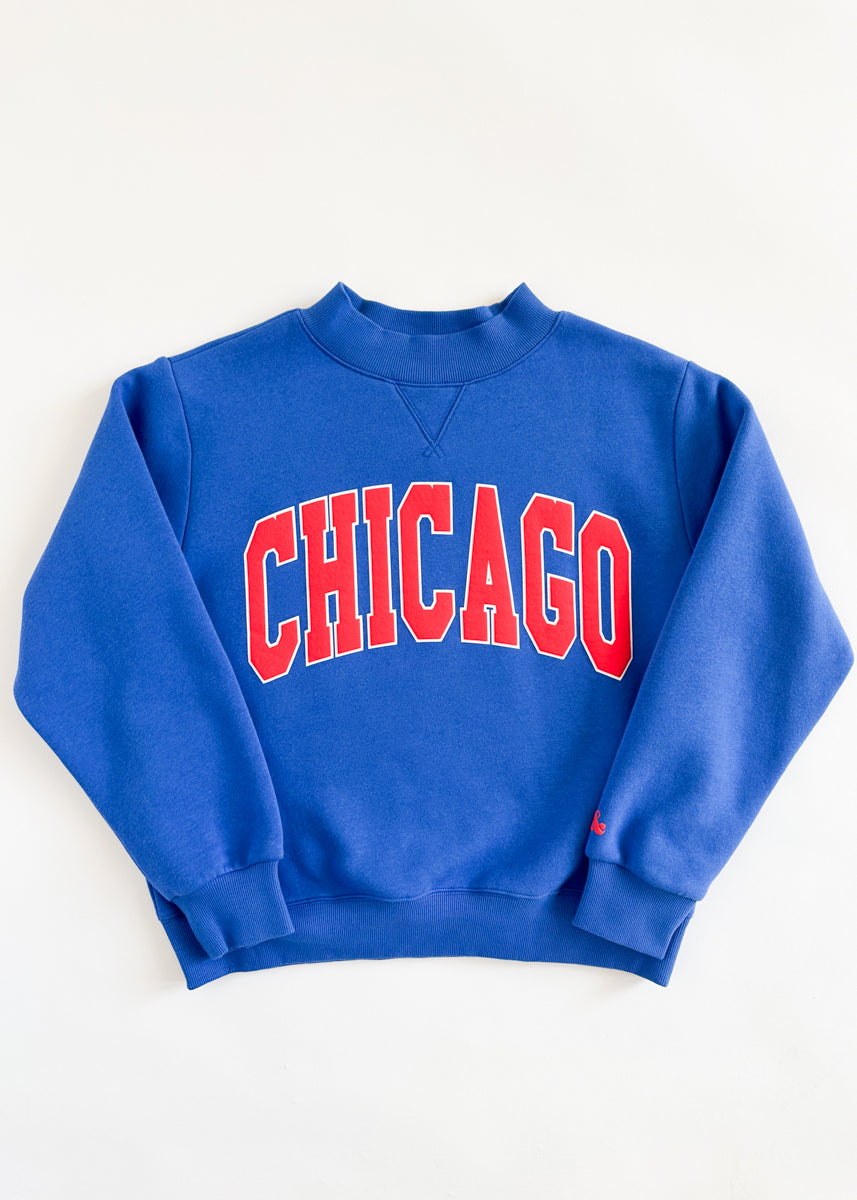 Chicago Mock Neck Sweatshirt - Cobalt & Red