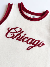Chicago Script Ringer Sweater Vest - Ivory Red Combo
